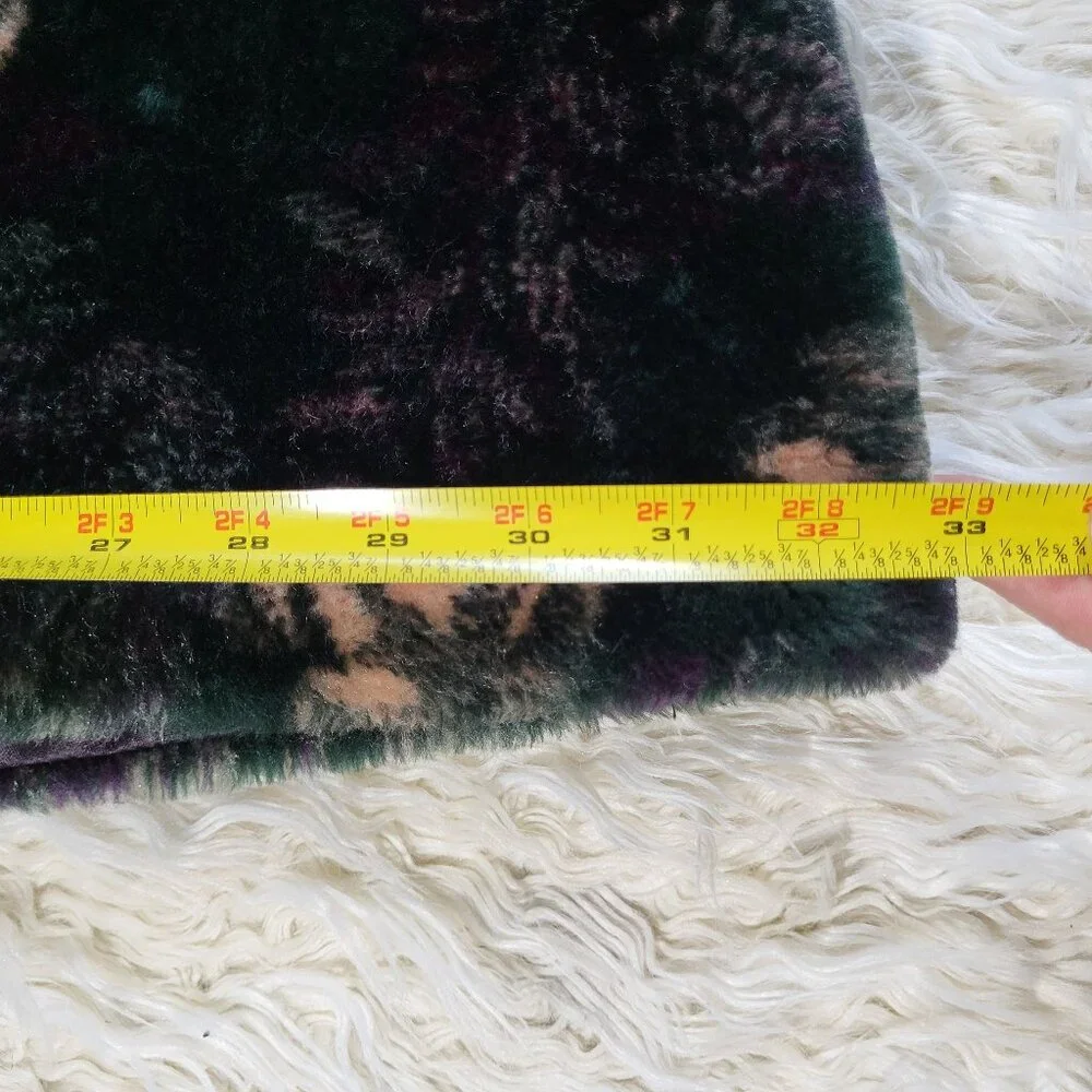 Vintage Monterey Fashions Faux Fur Black Leaf Swing Coat Jacket Medium - Picture 11 of 15